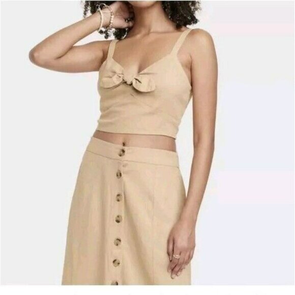 Universal Thread Women's Tie-Front Cropped Tank Top - Size XL Wheatfield Tan B - Picture 2 of 6